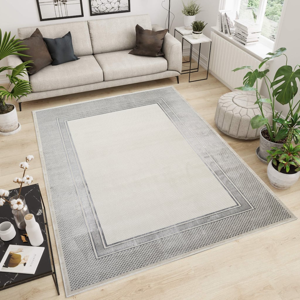 Omari Collection Grey/Cream Geometric Traditional Area Rug