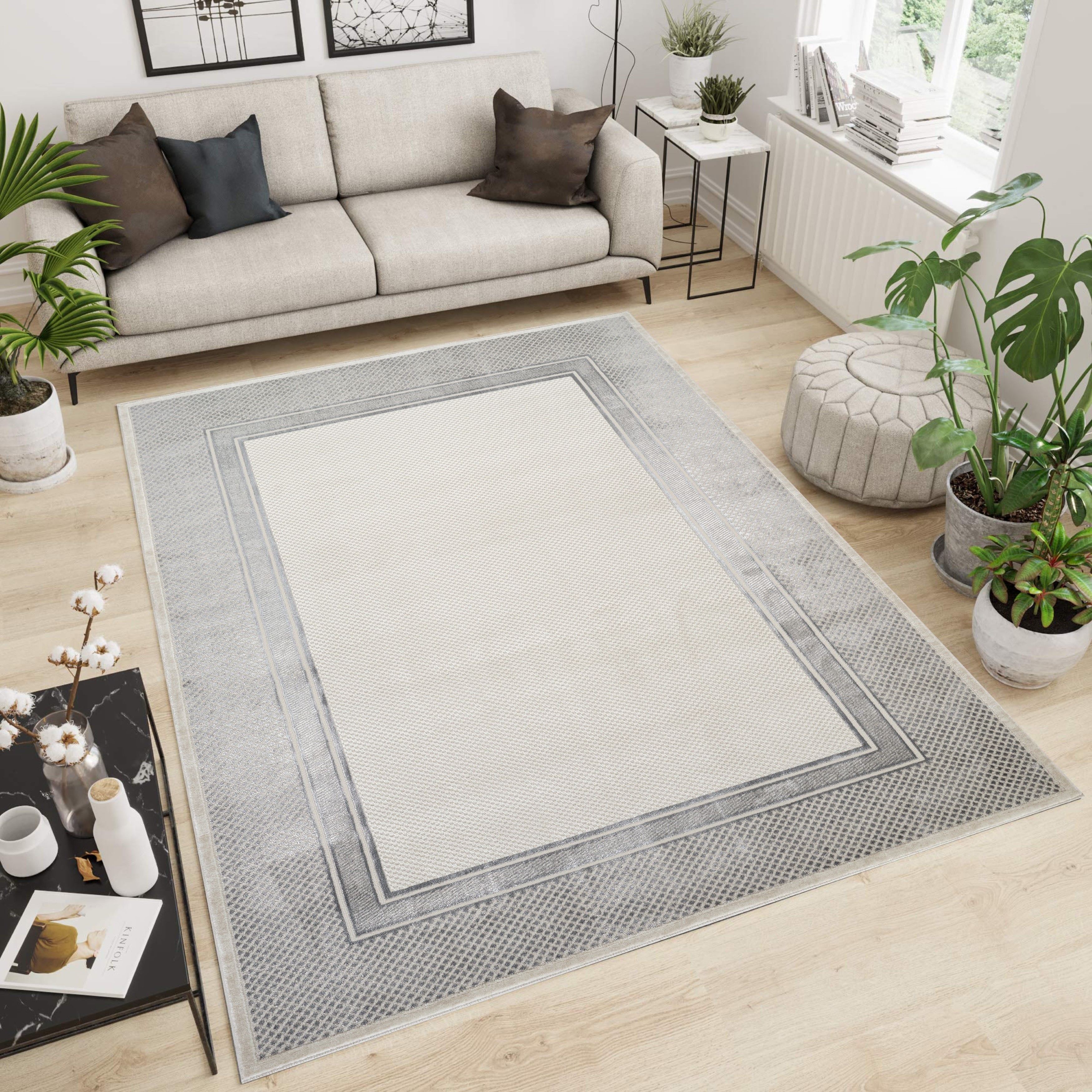 MDA Rugs Omari Collection Grey/Cream Geometric Traditional Area Rug
