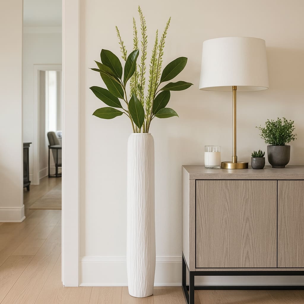 Ceramic Modern Rough Cylinder Floor Vase - White, 48"