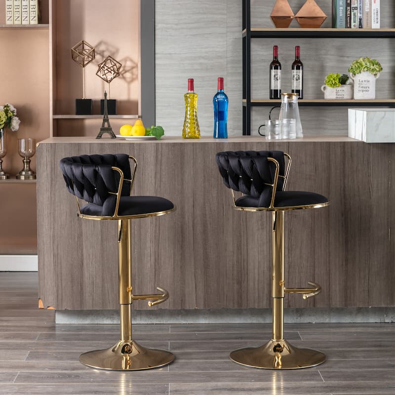 Set of 2 Bar Stools,with Chrome Footrest and Base Swivel Height Adjustable
