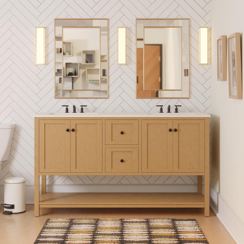 KitchenBathCollection Lakeshore 60" Double Bathroom Vanity with Engineered White Top