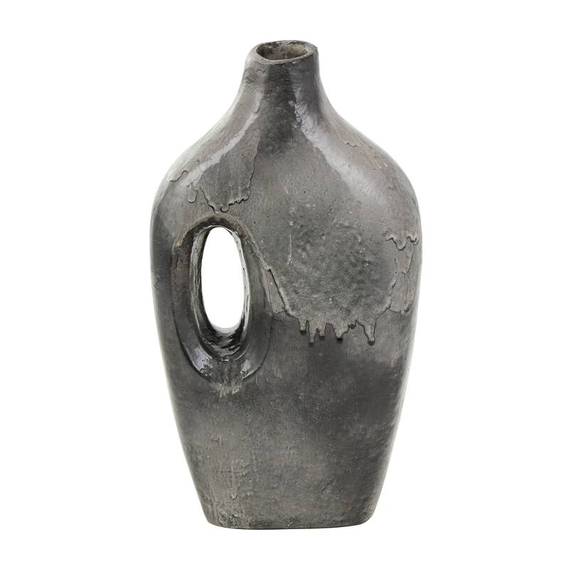 Gray Paper Mache Marble Inspired Vase with Cutout Handle