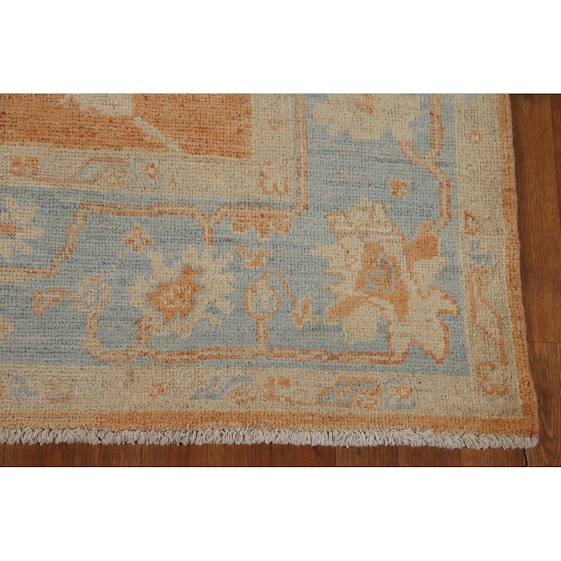 Orange Vegetable Dye Floral Oushak Turkish Rug Handmade Wool Carpet - 5'8"x 9'0"