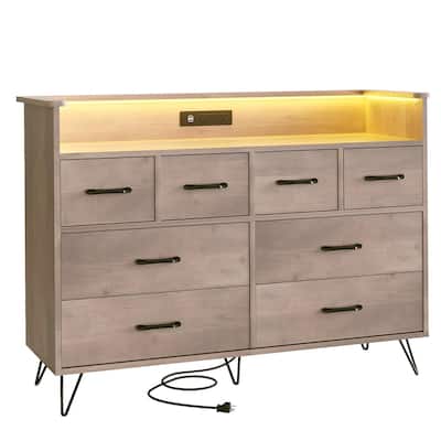 Tall Dresser for Bedroom with Charging Station & RGB Lights - 8 Drawer Wooden