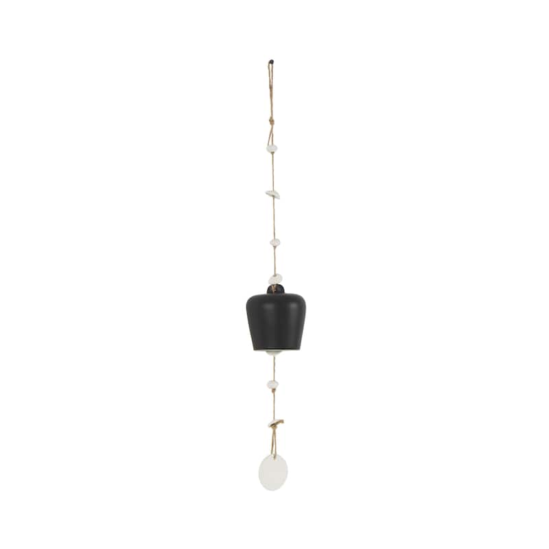 Ceramic Handmade Indoor Outdoor Windchime with Cascading White Disks - Black - Roche River Decor