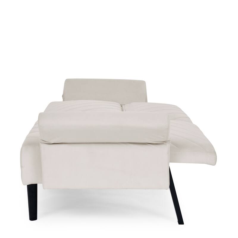 Velvet Futon Sofa Bed with 6-Position Backrest and Armrests for Apartments