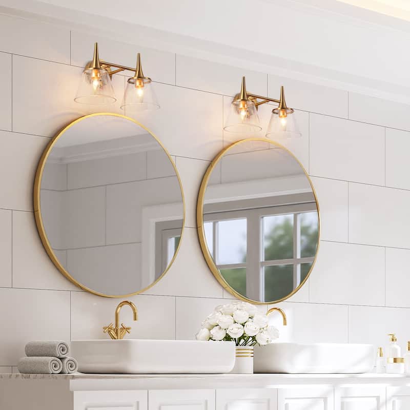 Mola Modern Gold 2-Light Bathroom Vanity Lights Seeded Glass Wall Sconces - L 14.2" x W 7.9" x H 9"