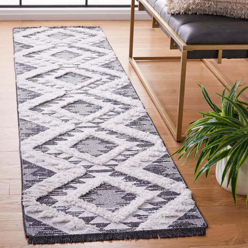 SAFAVIEH Augustine Effrosyni Moroccan Boho Tribal Rug - 2' x 9' Runner - Black/Ivory