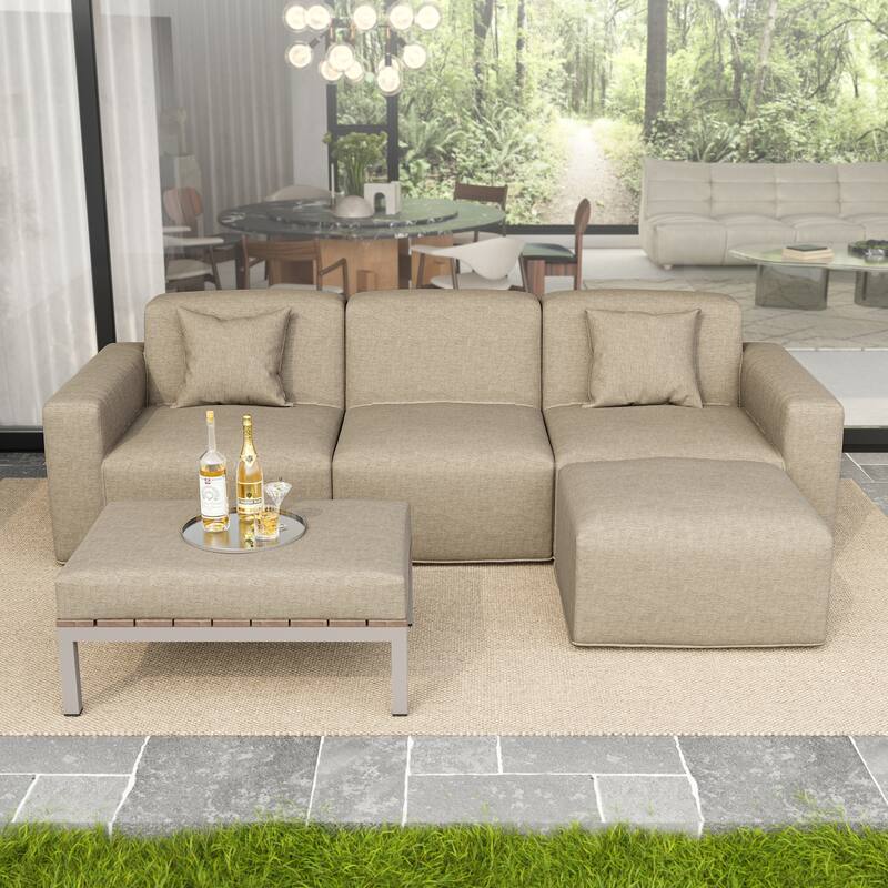 5-Piece Modular Sets Sectional Sofa Set Patio Conversation Sets - Brown