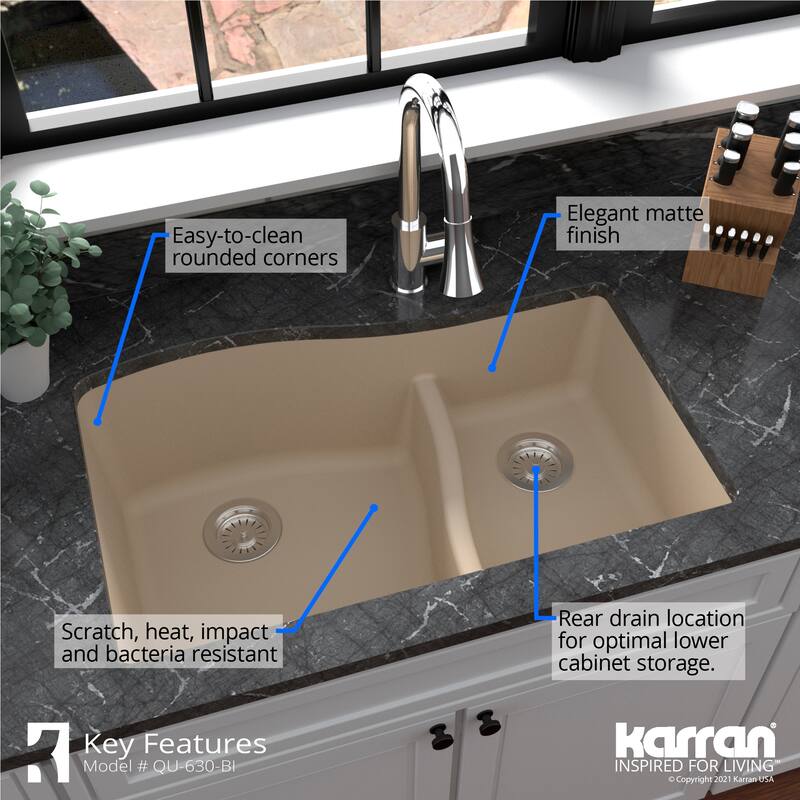 Karran Undermount Quartz Double-bowl Kitchen Sink
