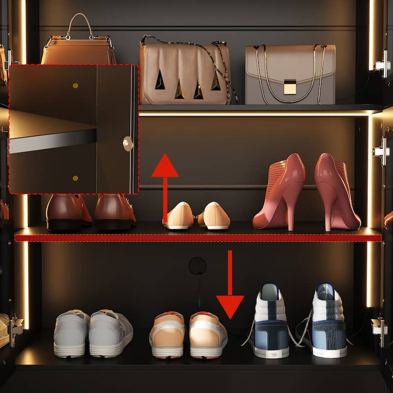 Buffet Display Closet Cabinet Tempered Glass Customizable Lighting Sideboard Bookshelf Pantry - 63"X78.7“