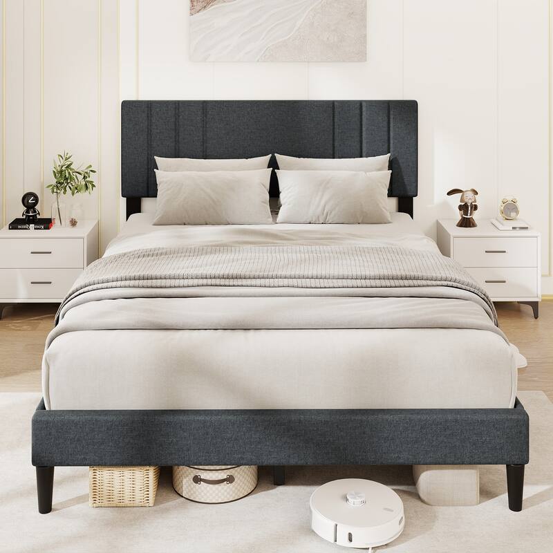 Gymax Twin / Full / Queen Size Bed Frame w/ Vertical Channel Tufted