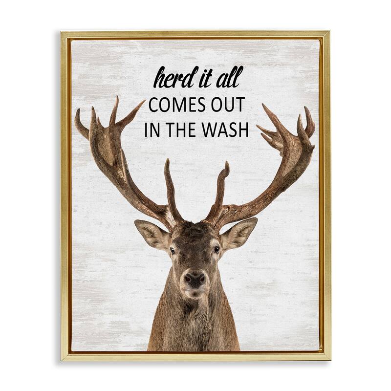Stupell Herd It Comes Out In Wash Framed Floater Canvas Wall Art Design By Lettered and Lined - 25 x 31 - Gold