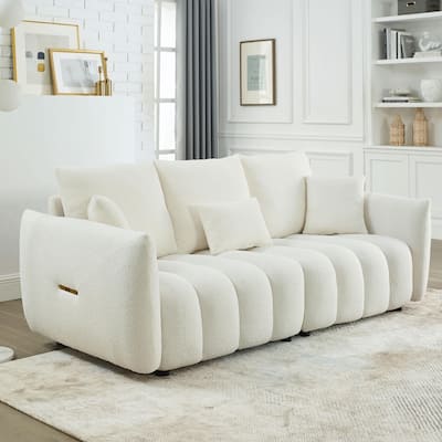 Premium Teddy Fabric Sofa with 3 Back Pillows and 3 Back Cushions