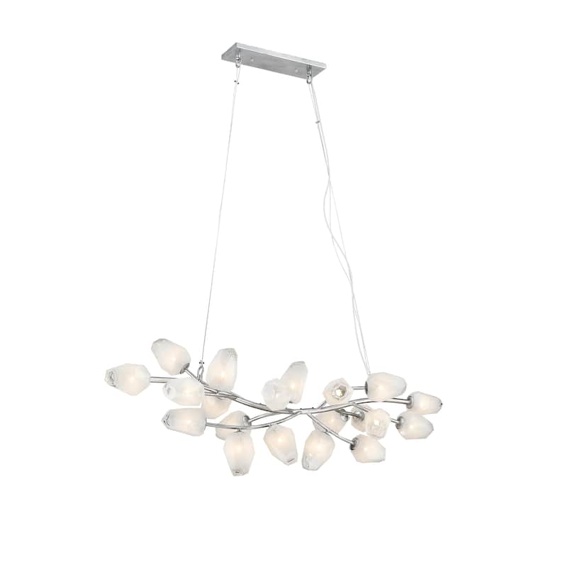 20-Light silver iron frame chandelier with white glass shades