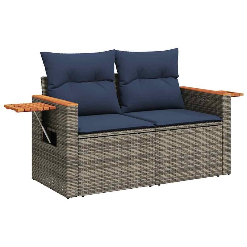 vidaXL 7 Piece Patio Sofa Set with Cushions Grey Poly Rattan (US only) - 92.1x33.5x48.8