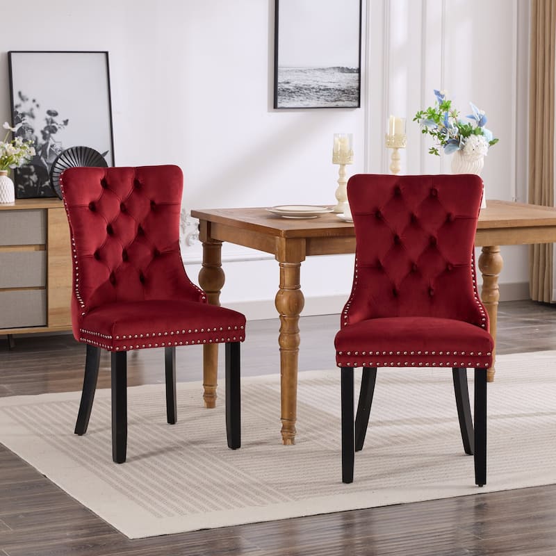 Velvet Dining Chairs Set of 2, Tufted Upholstered Accent Chairs, Dining Chair with Nailhead Trim and Solid Wood Legs
