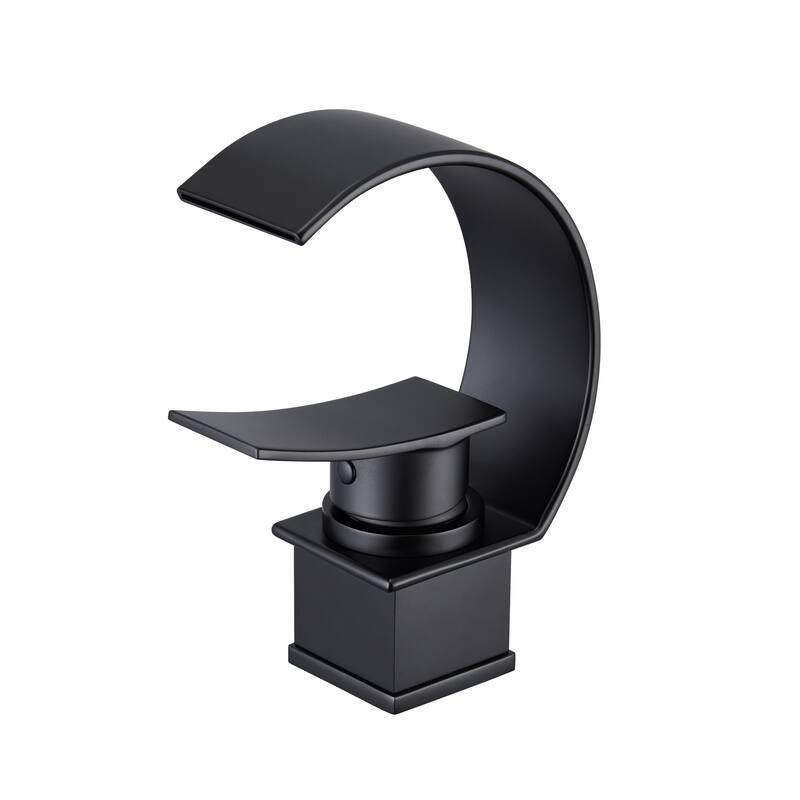 Mondawe Luxury C-Shape Arc Waterfall Spout Single Handle 8 inch Widespread Bathroom Sink Faucet With Pop-up Drain in Matte Black