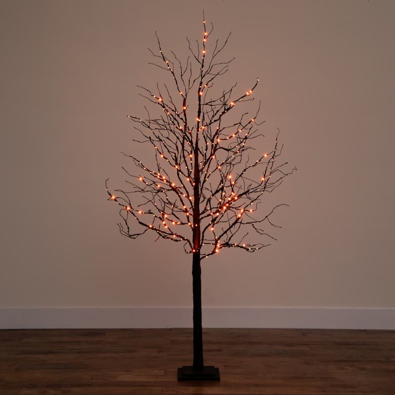 Pre-Lit Artificial Halloween Twig Tree - 6' - Black - Orange and Purple LED Lights