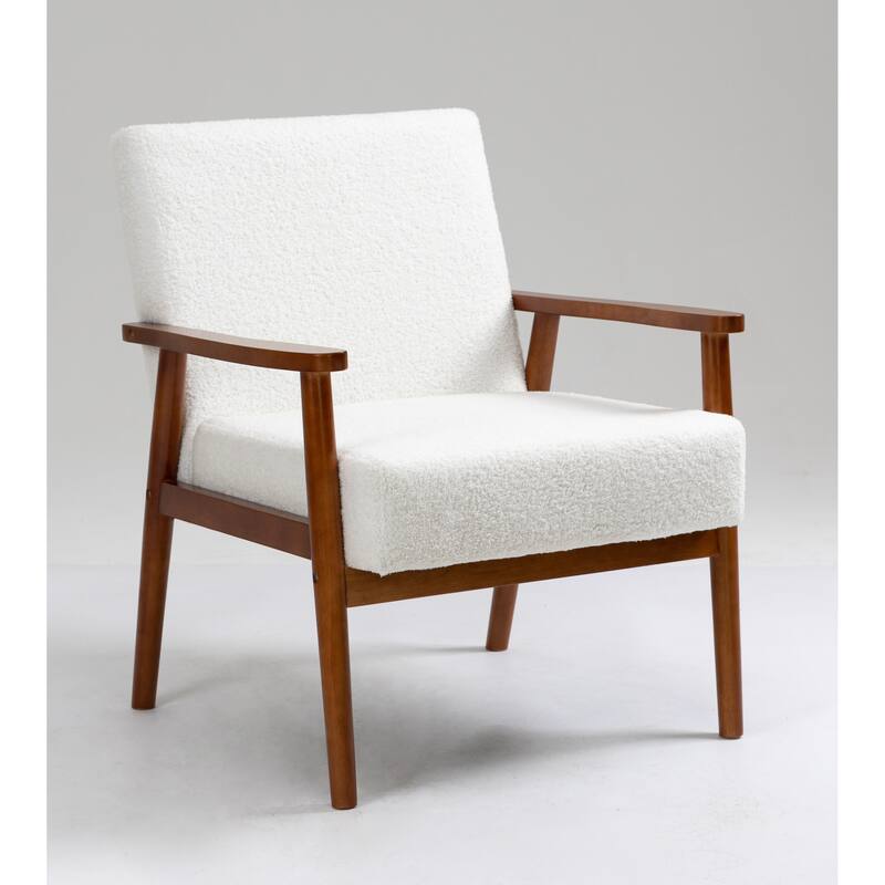 Mid-century Modern Solid Wood Armchair - TEDDY BEAR WHITE