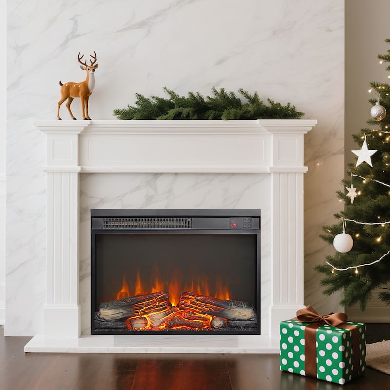 23 inch electric fireplace insert, ultra thin heater with log set & realistic flame, remote control with timer