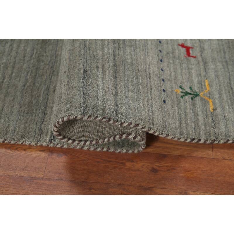 Grays & Green Striped Gabbeh Indian Rug Hand-Knotted Wool Carpet - 2'7"x 4'9"