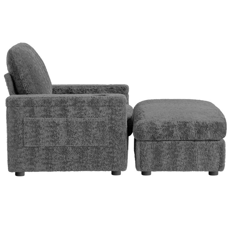 2-Piece Oversized Accent Chair & Ottoman Sets, Single Sofa Reading Couch Chaise Lounge with Storage Ottoman & Cup Holders