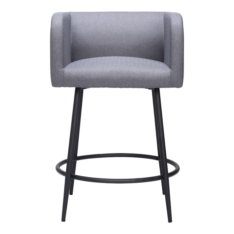 HomeRoots Set of Two 27" Gray and Black Fabric and Steel Counter Height Bar Chairs