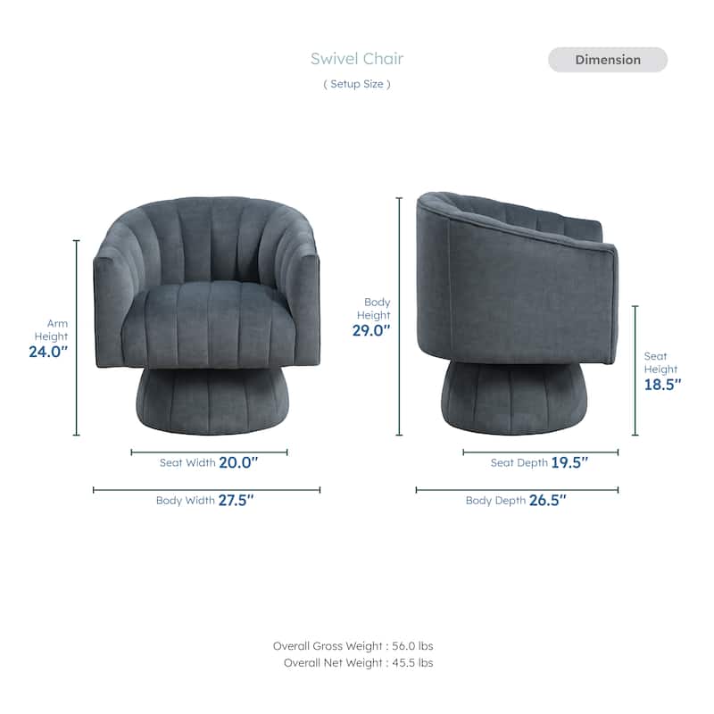 Briar 27.5" Velvet Swivel Chair - 360-Degree Metal Swivel Base