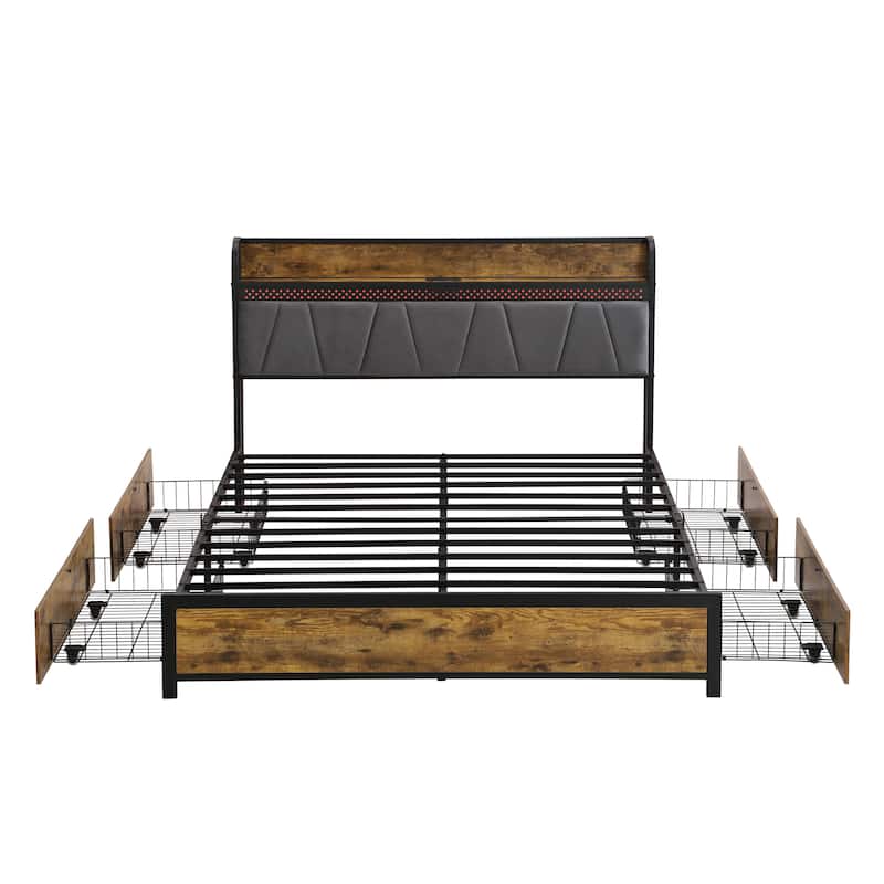 4 Storage Drawer Bed Frame in Brown & Gray