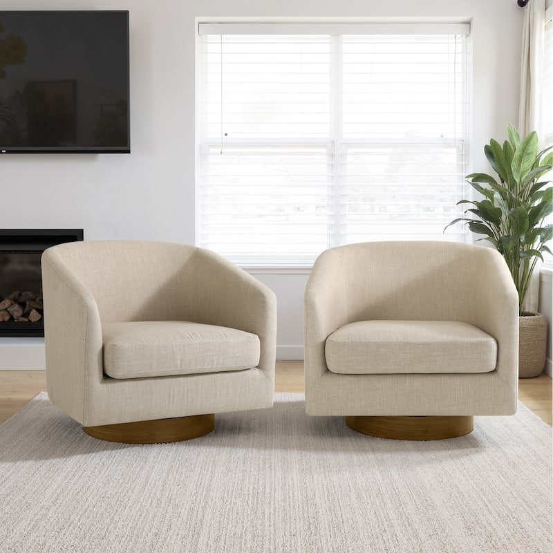 Faux Leather Wide Seat Swivel Barrel Chair