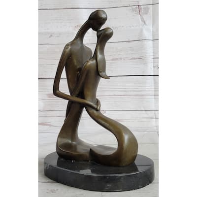 Signed Modern Art Abstract Two Lovebirds Sharing A Moment Bronze Sculpture Gift