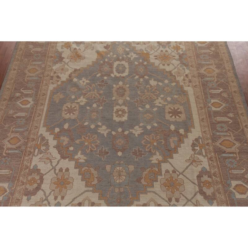 Hand Knotted Oriental 100% Wool Carpet Transitional Medallion Greys & Charcoal Oushak Area Rug - 14' 3'' X 10' 0''