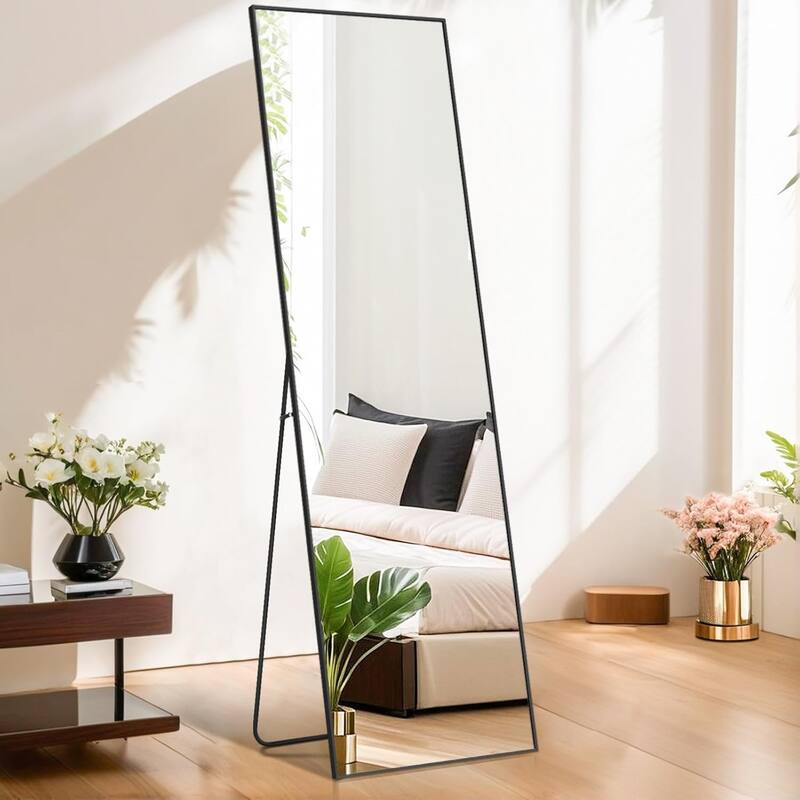 Mirror Full Length, 21"x64" Body Wall Mirrors, Floor Standing, Large Tall Mirror with Stand Aluminum Alloy Frames