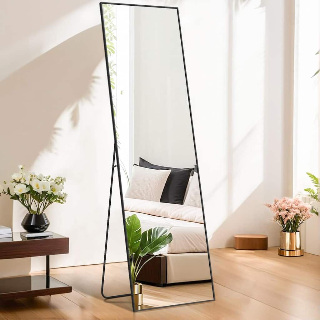 Mirror Full Length, 21"x64" Body Wall Mirrors, Floor Standing, Large Tall Mirror with Stand Aluminum Alloy Frames