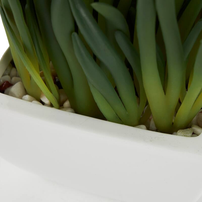 Faux Foliage Artificial Plant with White Ceramic Pot - Green - Roche River Decor - 6"W x 8"L x 8"H