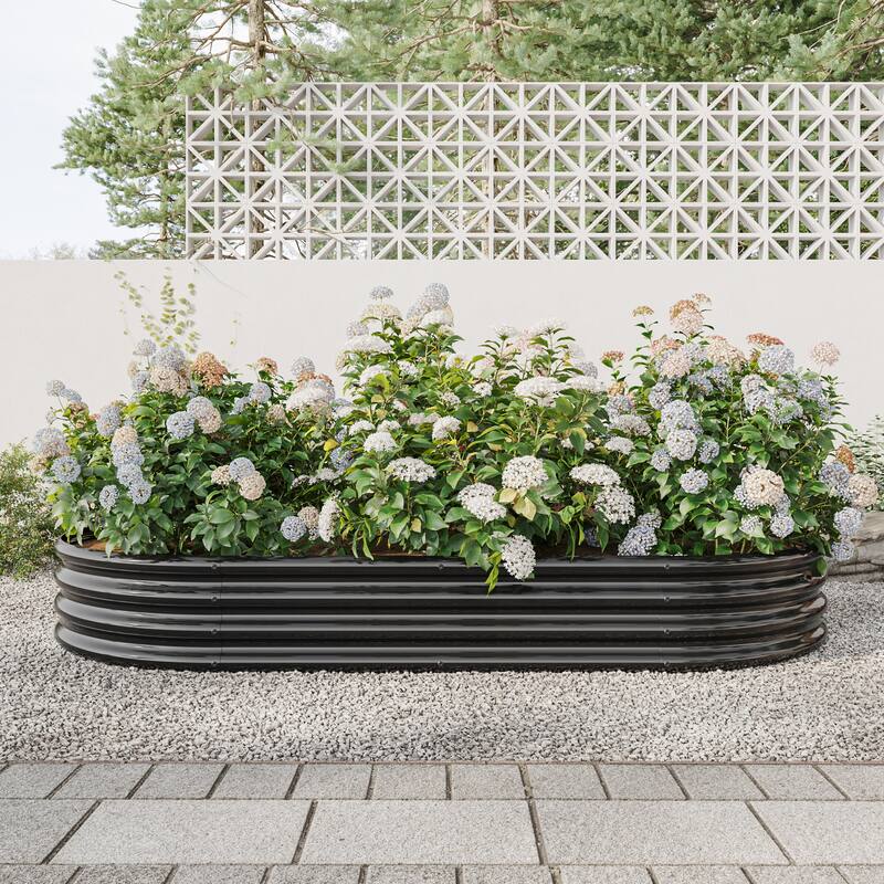 Outdoor Oval Galvanized Metal Raised Garden Bed Kit - 7.4 x 3.7 x 1 ft - Black