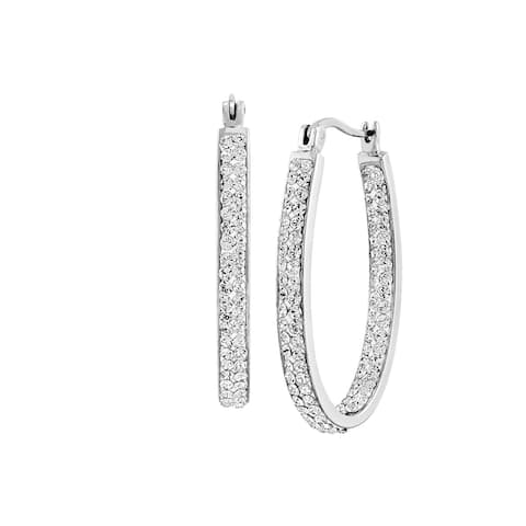 Crystaluxe Inside-Out Oval Hoop Earrings with Crystals in Sterling Silver - White