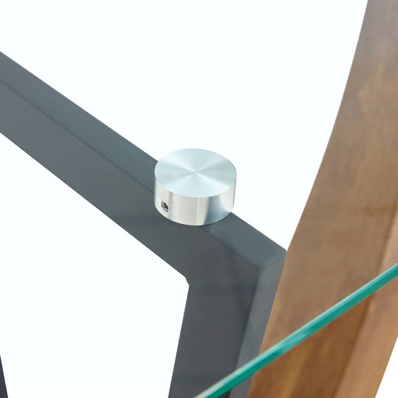 Modern minimalist rectangular glass table with 0.39 "tempered glass top and MDF wood grain sticker legs, suitable for en
