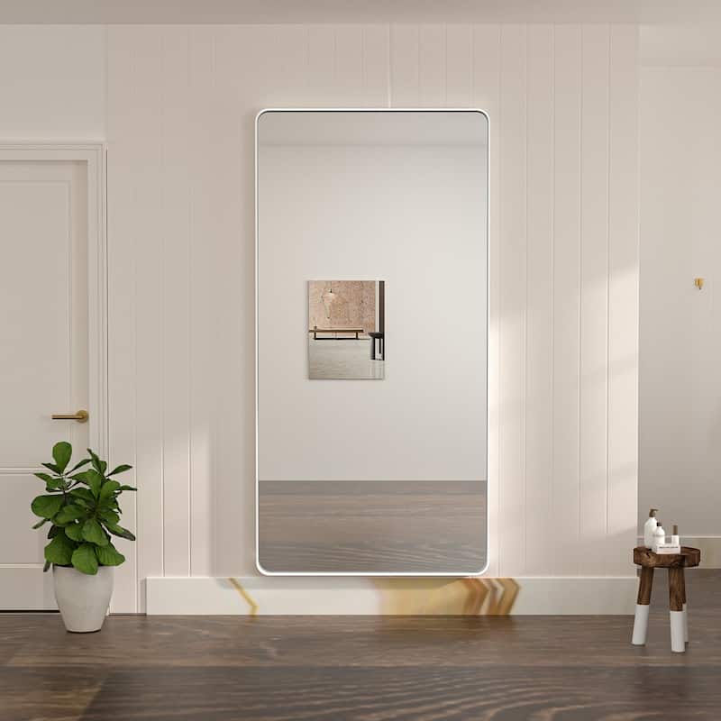 Keonjinn Rectangular Modern Aluminum Framed Bathroom Vanity Mirror, White