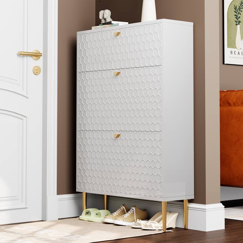 Wood 24 Pairs Shoe Storage Cabinet with 3 Flip Drawers