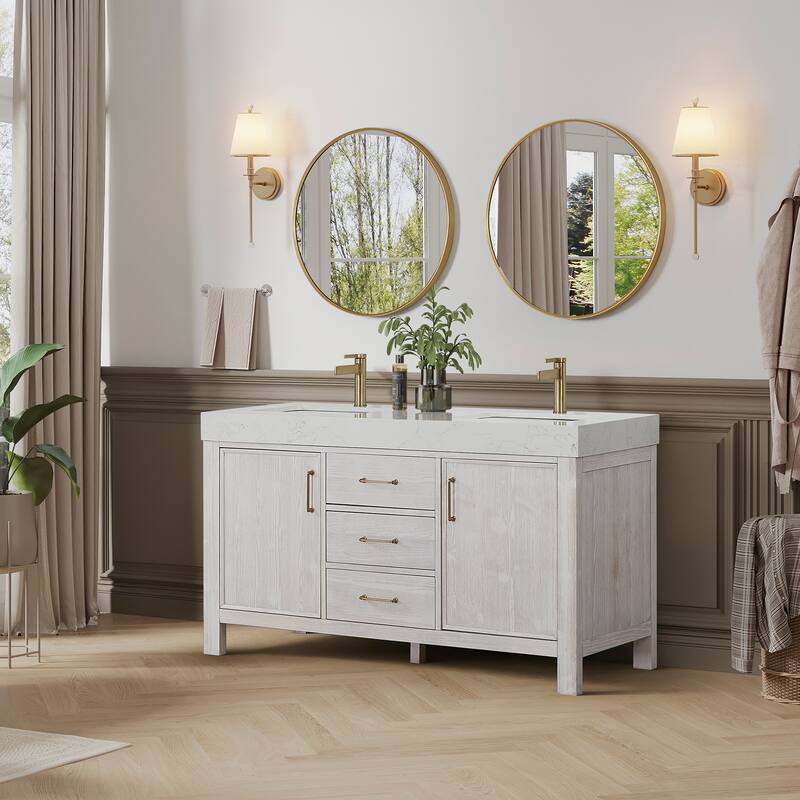 Leon 60 in. Double Bathroom Vanity with Composite Stone Top