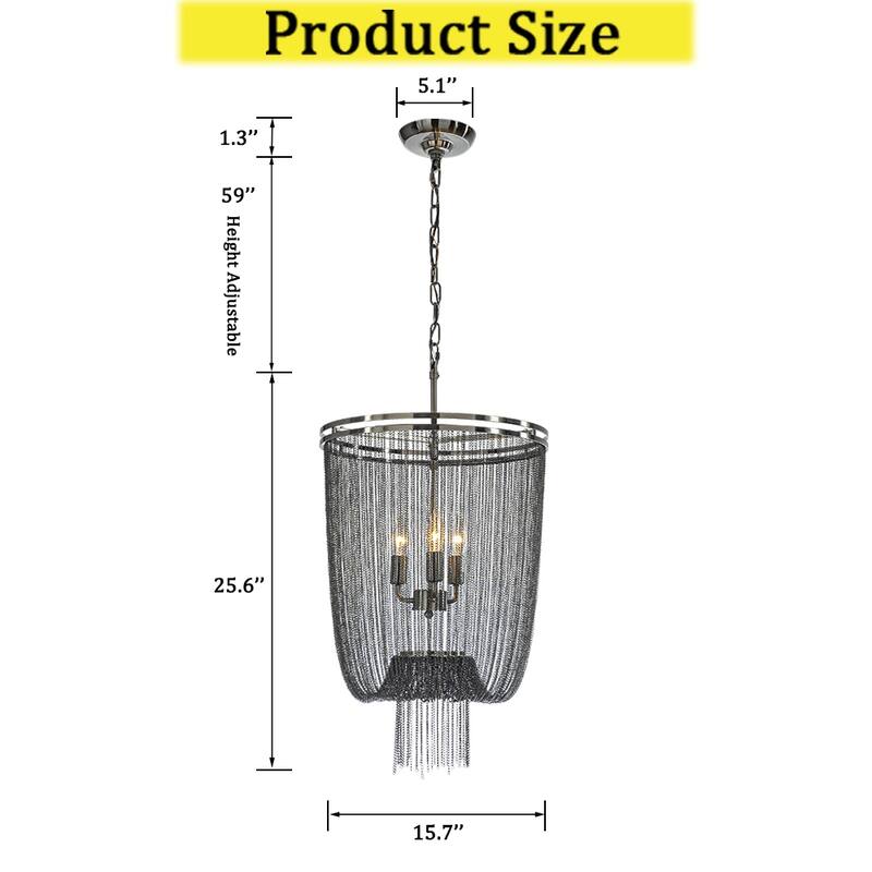Glam Contemporary 3-Light 16 Inch Chainmail Tassel Chandelier Dimmable Hanging Light For Living Room Dining Room - W16''