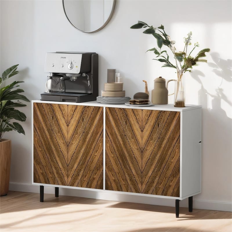 48" Kitchen Sideboard Buffet Cabinet with Adjustable Shelves, Doors - Brown