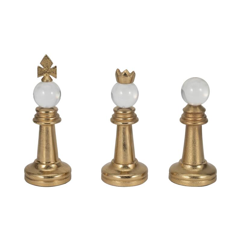 Sagebrook Home 8/9/10" Turin Gold Chess Pieces, Home Furnishings Decorative Accents, Set of 3 - 4" x 4" x 10"