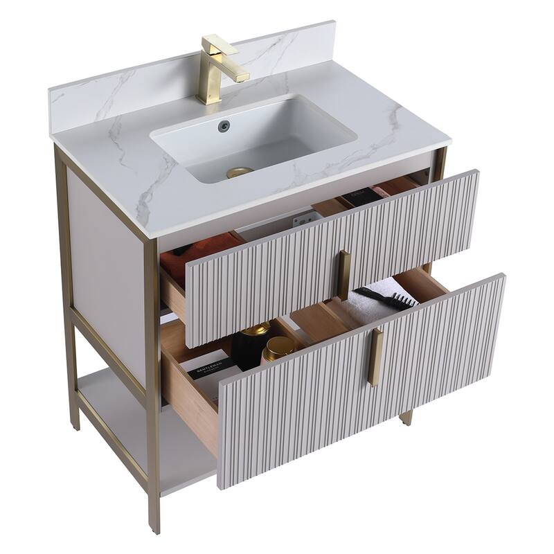Fine Fixtures Serenity Modern Bathroom Vanity with White Carrara Stone Top