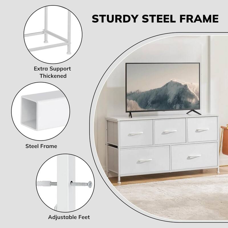 Dresser for Bedroom, Chests of Drawers, Storage Organizer with 5 Drawers, Sturdy Metal Frame, Wood Tabletop