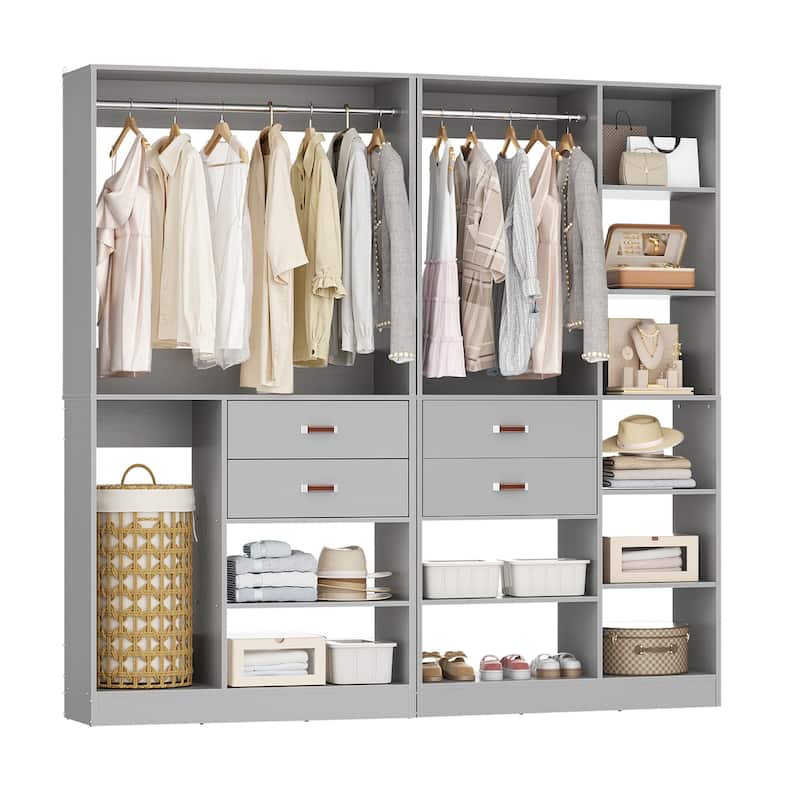80''W Set of 2 Freestanding Closet System with Drawers, Reversible Wardrobe for Walk-in/ Reach-in Closet