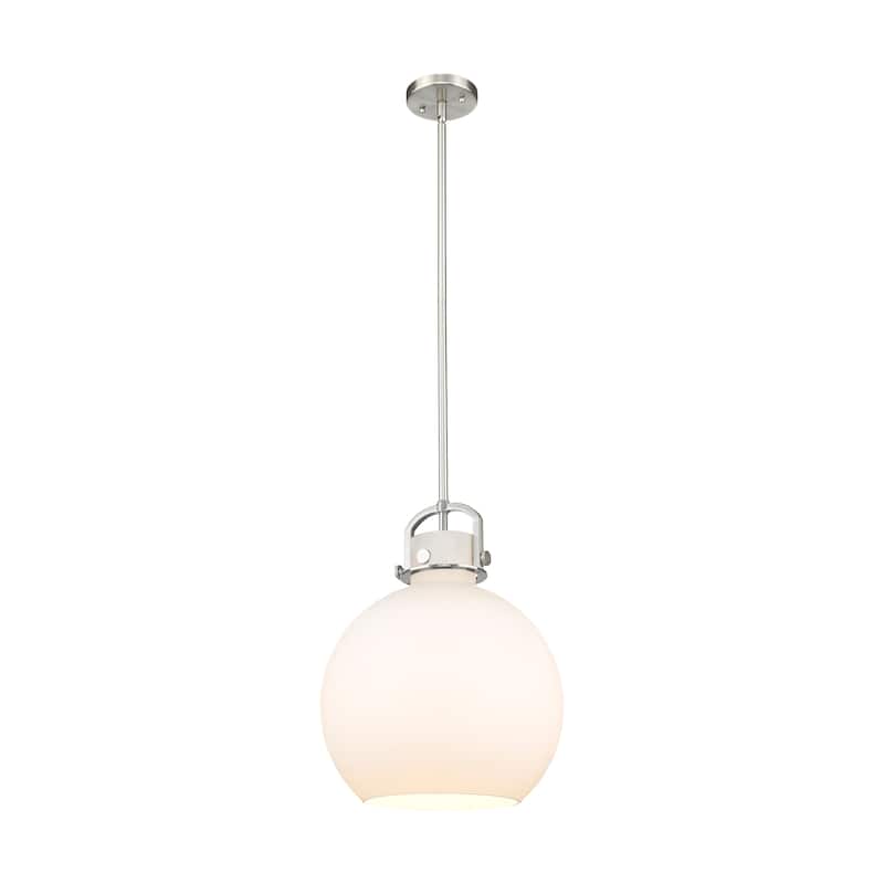 Innovations Lighting Newton Sphere - 1 Light 14" Stem Hung Pendant - Satin Nickel/Matte White