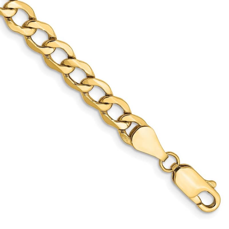Curata 14k Yellow Gold Hollow Polished Lobster Claw Closure 5.25mm Semi-Solid Curb Link Chain Bracelet - 7 Inch